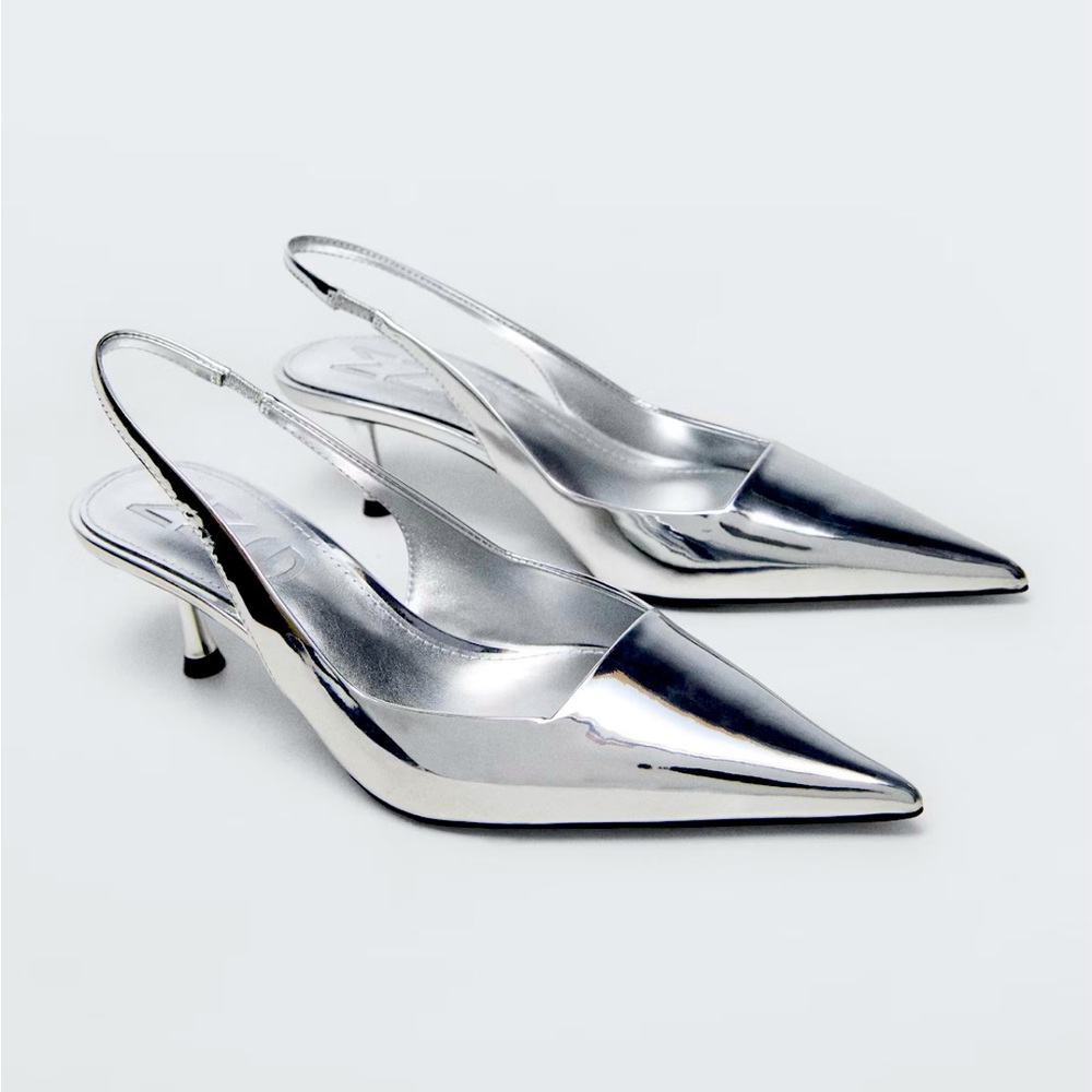 Mango Silver Metallic Heel Shoes- sz 8.5